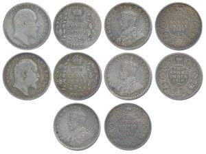 Edward VII, Silver 2 Annas (2), 1906 Calcutta Mint; 1910, Bombay Mint; George V, Silver 2 