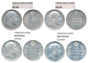Edward VII, Silver Rupee, 1903, 1905, 1906 & 1907, the first Calcutta Mint, the rest Bomba