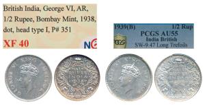 George VI, Silver ½ Rupee (2), 1938, Bombay Mint, Dot, Head Type I, (Prid 351): 1939, Bomb