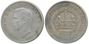 Australia, George VI, Silver Crown, 28.3g, 1937, coronation issue (KM 34). Extremely Fine,