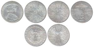 Austria, Silver 50 Schilling (3), each 20g, 1968, Republic-50th Anniversary (KM 2904.1); 1