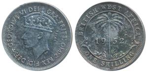 British West Africa, George VI, Nickle Shilling (cromed steel), 1952, the words TRIAL in r