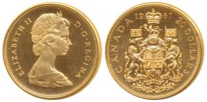 Canada, Elizabeth II, Gold $20, 18.27g, 1967, Centennial, rev. coat of arms of the country
