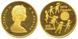 Canada, Elizabeth II, Gold $100, 16.97g, 1979, rev. International Year of the child, child