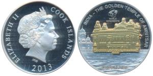 Cook Islands, Queen Elizabeth II, Silver 10 Dollars, 43.4g, with Gold Cameo India, The Gol