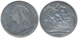 Great Britain, Victoria, Silver Crown, 27.69g, 1895, (KM 783). Edge dents, About Very Fine