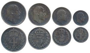 Great Britain, Edward VII, Silver (4), Set of Maundy Money, 4, 3, 2 and 1 Shilling, 1902. 