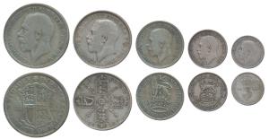 Great Britain, George V, Half Silver ½ Crown, 1936; Florin, 1912; Shilling, 1936; 6 Pence,