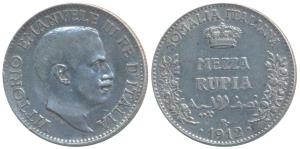 Italia Somalia, Silver ½ Rupia, 5.8g, 1912R, (KM 5). Very Fine, Rare.