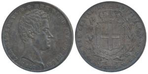 Italy, Italian State Sardinia, Carlo Alberto, Silver 5 Lire, 24.8g, Genoa, 1847 (KM 130.2)