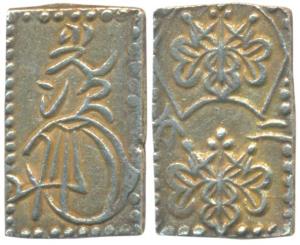 Japan, Iyeoshi, Shogun, Base gold, 3g, Legend and floral patterns, Tempo Ichi-bun (1837). 