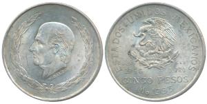 Mexico, Silver 5 Pesos, 27.78g, 1953, lettered edge Industria Comercio Agricultura (KM 467