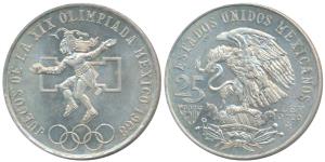 Mexico, Silver 25 Pesos, 22.5g, 1968, Mexico Olympics (KM 479.1). Mint State.