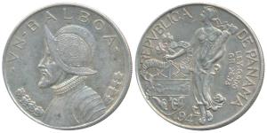 Panama, Silver Balboa, 26.73g, 1947, rev. standing figure with arm on shield (KM 13). Abou