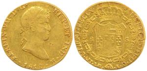 Peru, Ferdinand VII, Gold 8 Escudos, 27g, Lima Mint, 1818 (KM 129.1). Very Fine, Rare.