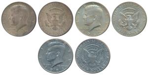 United States of America, Kenedy, Silver ½ Dollar, 1964; Half Silver ½ Dollar 1991; Nickel