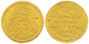 Sikh, Gold Token probably 20th century, 8.05g, obv. Guru Amar Dasji, rev. Ek Omkar with Gu