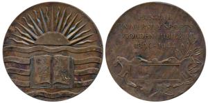 Panjab University Sports Golden Jubilee, Copper Medal, obv.1894-1944 with tablet below to 