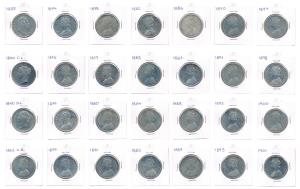 William, Victoria, Edward, George V & George VI, Set of 55 different Silver Rupees, Bombay