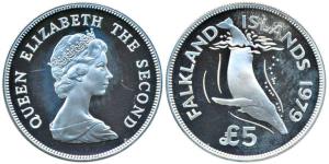 Falkland Island, Elizabeth II, Silver 5 Pounds, 28.28g, 1979, (KM 11). Proof.
