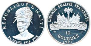 Haiti, Silver 10 Gourdes, 47.05g, Native American Chieftains Series - Playing Fox Fox, (KM