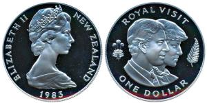 New Zealand, Elizabeth II, Silver 1 Dollar, 27.28g, 1983, Conjoined busts of Prince Charle