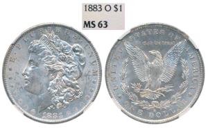 United States of America, Silver Morgan Dollar, 31.1g, 1oz, 1883 0, (KM 110). Graded by NG