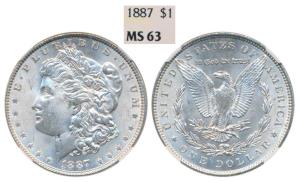 United States of America, Silver Morgan Dollar, 31.1g, 1oz, 1887, (KM 110). Graded by NGC 