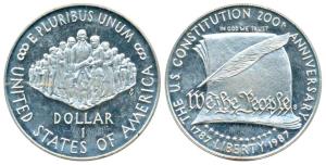 United States of America, Silver Dollar, 26.73g, 1987, Constitution, (KM 220). Uncirculate