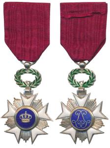 Belgium, Order of the Crown, Silver and Enamel, World War II, obv. a crown set in a blue e