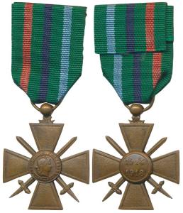 France, Croix de Guerre, Bronze cross with swords, World War I, obv. liberty at center wit