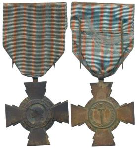 France, Croix Du Combatant, Bronze cross with swords, World War I, obv. liberty at center 