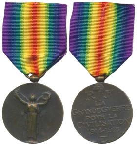 France, Victory Medal, Bronze, World War I, obv. liberty standing, rev. helmet and legend 