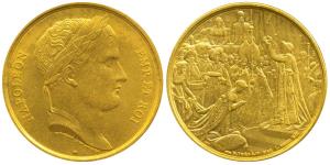 Napoleon, Gold Gilt on Bronze, Coronation Medal, 1869, obv. Napoleon laureate head, rev. s
