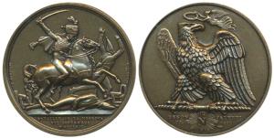 Napoleon, Bronze Medal, Battle of Moscow, obv. Napoleon on horseback fighting a Russian so