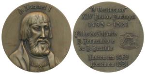 Indo Portuguese Monarchs, Bronze Medal, Manuel I (1495-1521), rev. his life events. (ref. 