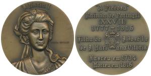 Indo Portuguese Monarchs, Bronze Medal, Maria I (1777-1816), rev. her life events and coat