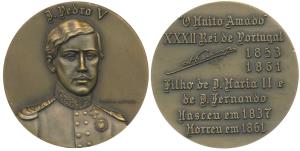 Indo Portuguese Monarchs, Bronze Medal, Pedro V (1853-61), rev. his life events. (ref. Vaz