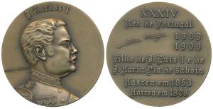 Indo Portuguese Monarchs, Bronze Medal, Carlos I (1889-1908), rev. his life events. (ref. 