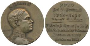 Indo Portuguese Monarchs, Bronze Medal, Manuel II (1908-10), rev. his life events. (ref. V
