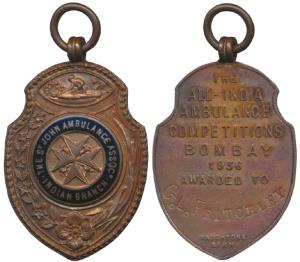 St John Ambulance, India Branch, Bronze and Enamel Medal, obv. logo and legend, rev. for b