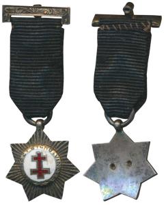 Miniature Masonic Medal, Silver and Enamel, obv. cross with legend around, with original r