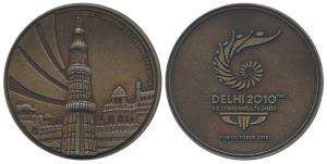 XIX Commonwealth Games, Bronze Medal, obv. Qutub Minar with the Red Fort on the background