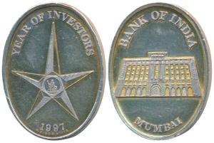 Silver Bar, 40g, Bank of India, Mumbai on obv. Year of Investors 1997 on rev. Extremely Fi