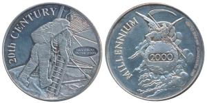 Silver Bar, 31.1g, 1 ounce, Millennium 2000, rev. 20th Century, Man walks on the moon. Ext