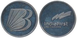 Silver Bar, 60g, Bank of Baroda logo, rev. India First, Life Insurance. Extremely Fine.