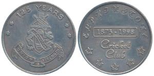 Silver Bar, 50g, obv. Elphinstone Cricket Club, 1873-1998, rev. 125 Years. Extremely Fine.