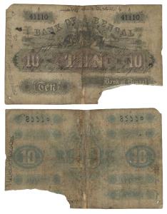 Bank of Bengal, Rupees 10, Type 10, Calcutta, hand signed cut at bottom, dated 31 August 1