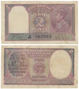 George VI, Rupees 2, 1943, signed J. B. Taylor, Prefix A (J&R 4.2.1). Very Fine.