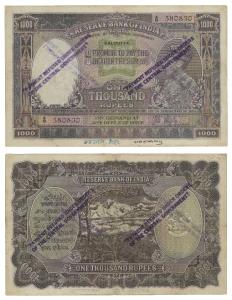 George VI, Rupees 1000, 1st issue, 1938, Calcutta, signed J. B. Taylor, Stamped twice on t